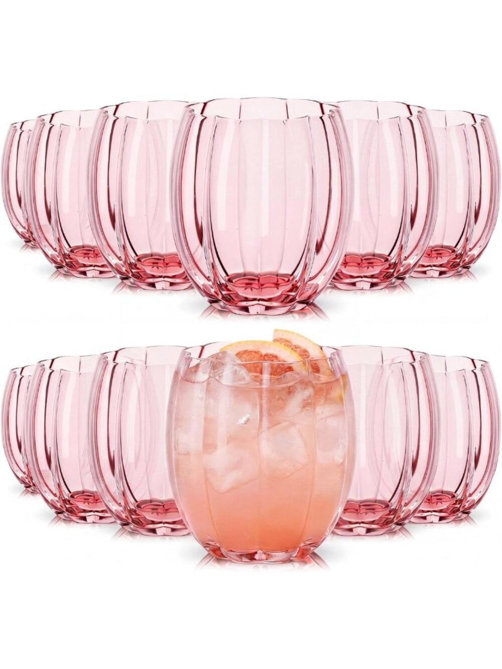 12 Pack Pink Stemless Wine Glasses - Hand Blown 12oz Cocktail & Juice Cups for
